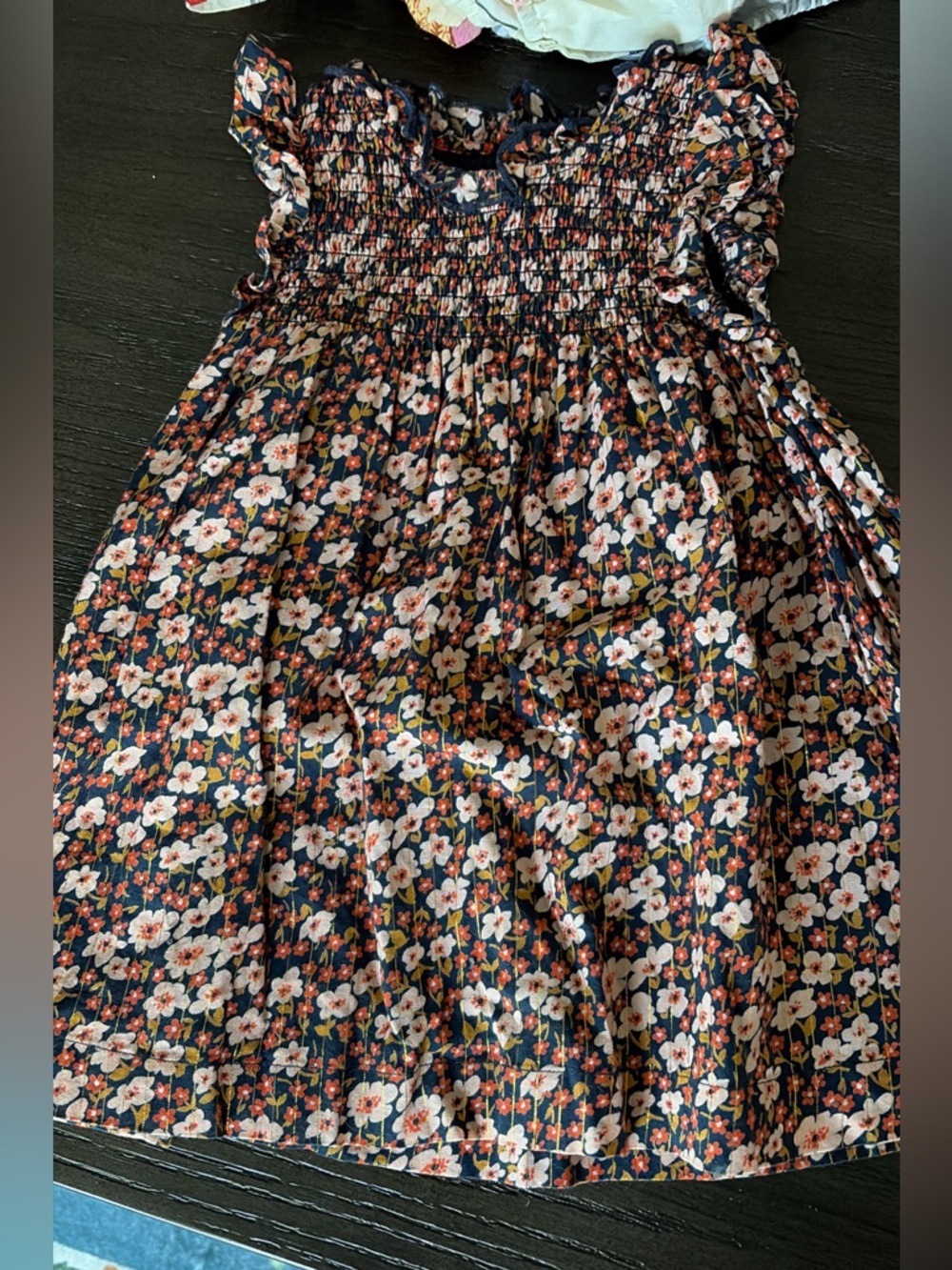 Pink Chicken Navy Floral Smocked Kids Dress with White and Pink Flowers